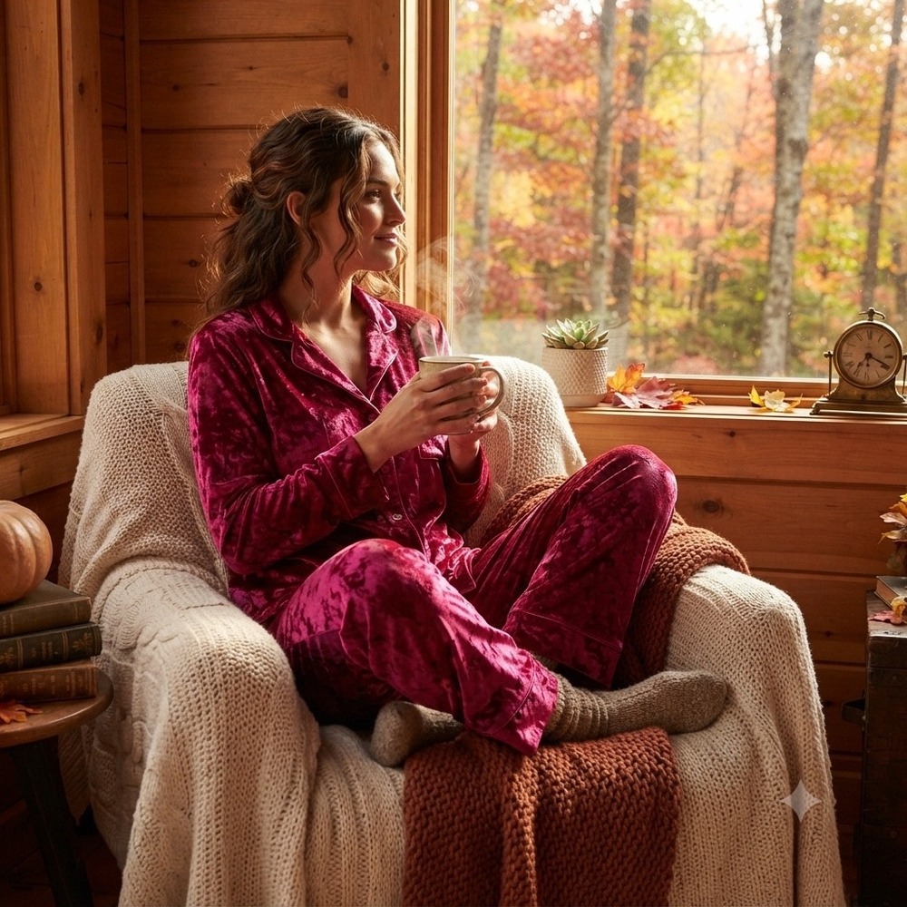 Lord & Taylor Women Magenta Crushed Velvet Pajama Set Size L Loungewear